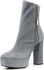 Женские стильные ботильоны YDN с массивным высоким каблуком, молнией, платформой, элегантным квадратным носком, боковой застежкой-молнией, на щиколотку. Модная обувь для зимы, офиса, вечеринки и нарядного выхода., Grey