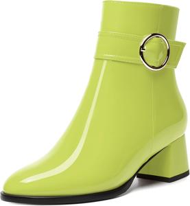 Женские сапоги WAYDERNS с круглым носком, на молнии, с прочным ремешком вокруг щиколотки, милые, массивные, с низким каблуком, выше щиколотки, каблук 5,1 см, Yellow Green