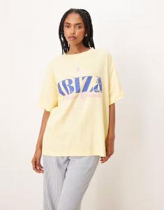 Футболка свободного кроя ASOS DESIGN с принтом Ибицы желтого цвета