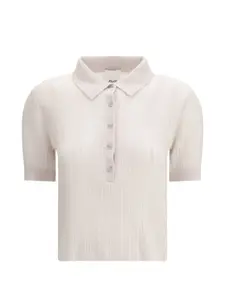 Топ с короткими рукавами и воротником-стойкой ALLUDE, бежевый