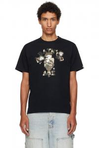 Bape Черная камуфляжная футболка с изображением карты колледжа Мило