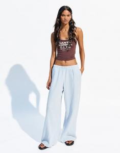 Широкие брюки Bershka в деревенском стиле из двухслойной ткани светло-голубого цвета