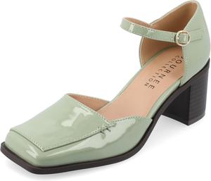 Туфли Journee Collection для женщин с ремешком и пряжкой, открытым квадратным носком, массивным каблуком и подошвой с комфортной пеной Evangeline, зеленый