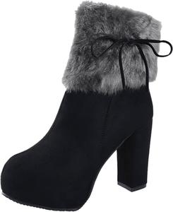 Женские ботильоны Bcshiye с массивным каблуком, утепленные мехом, теплые зимние ботинки, противоскользящая платформа, высокий каблук, зимние ботинки для снега, Black