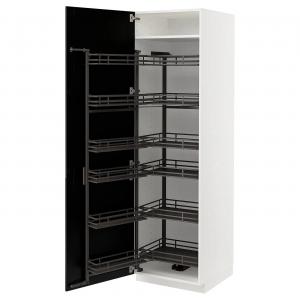 Высокий шкаф с выдвижной кладовой METOD IKEA, 60x60x200 см, цвет white/lerhyttan black stained