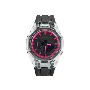 Часы Casio G-Shock Analog-Digital 2100 Series, арт. GA-2100-1A1, черный ледник/персиково-красный