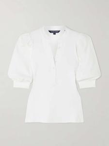 Топ Coralee из поплина и трикотажа из хлопка пима с эластичным ребристым узором Veronica Beard, белый