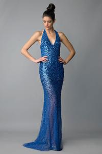 Вечернее платье с бретельками через шею, расшитое пайетками Basix Black Label, Royal