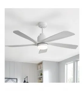 Современный стильный белый потолочный вентилятор с 5 лопастями, диагональю 132 см, пультом дистанционного управления и источником света Sofucor