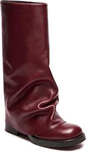 Женские высокие сапоги до колена с отворотом, квадратным носком, на платформе, удобные и свободного кроя Bouwno, Burgundy