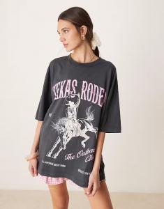 Футболка свободного кроя ASOS DESIGN с принтом техасского родео в стираном угольном цвете