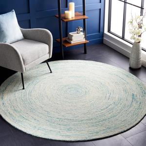 Ковер SAFAVIEH, 122 x 122 см, Ikat Collection, круглый, Ivory & Blue, ручной работы из шерсти, идеален для помещений с высокой проходимостью в гостиной, спальне (IKT635A)