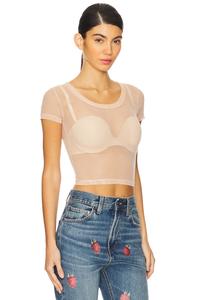 Укороченный топ из вышитого тюля Fiorucci, цвет nude