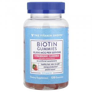 The Vitamin Shoppe, Жевательные мармеладки с биотином, клубника, 10 000 мкг, 120 жевательных таблеток (5000 мкг в 1 жевательной мармеладке)