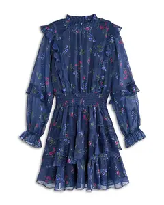 Платье с длинными рукавами и оборками для девочек, для малышек и детей постарше - эксклюзив. Aqua, синий