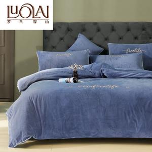 LUOLAI HOME Комплект постельного белья 4 предмета, простыня на резинке 180*200 см, пододеяльник 220*240 см, велюр, цвет джессика сине-серый
