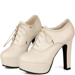 Женские туфли SHEMEE на платформе с закрытой шнуровкой, оксфорды на высоком каблуке, ботильоны с декоративной перфорацией, винтажные праздничные туфли, Beige