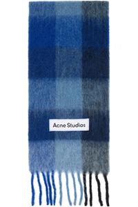 Acne Studios Синий мохеровый клетчатый шарф