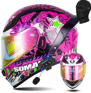 Шлем мотоциклетный CYYFULE-888 Bluetooth, розовый