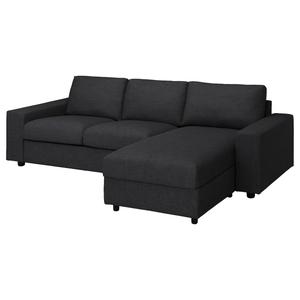 3-местный диван-кровать с шезлонгом VIMLE IKEA, цвет with wide armrests/hillared anthracite