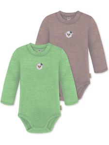 Normani Outdoor Sports Комплект из 2 детских боди с длинными рукавами из мериносовой шерсти "Туай" зелено-розового цвета