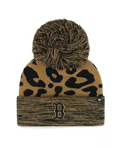 Женская вязаная шапка Boston Red Sox Leopard Rosette с манжетами и помпоном '47 Brand
