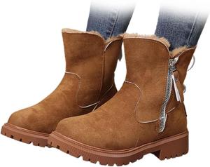 Женские модные ботинки с заплатками и молнией, повседневные теплые зимние ботинки для женщин с противоскользящей подошвой Generic, Brown