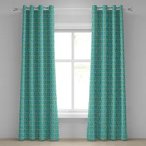 Бирюзовая штора на люверсах ABAKUHAUS, в стиле ар-деко, с геометрическими фигурами, напоминающими квадраты с линиями, декоративные двухпанельные шторы, 280 см x 175 см, бирюзовый цвет Abakuhaus