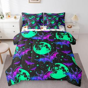 Erosebridal Комплект постельного белья Halloween с неоновыми летучими мышами для детей и подростков, двусторонний, супермягкий, всесезонный, Lime Purple