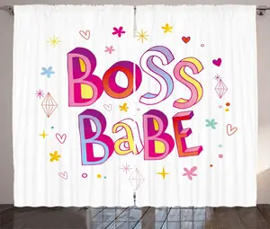 Штора ABAKUHAUS Boss Babe в деревенском стиле, с красочным графическим принтом, универсальная ленточная штора для гостиной с петлями и крючками, 280 x 225 см, разноцветная Abakuhaus