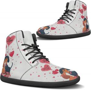 Женские кеды босиком высокие модные с нулевым перепадом подошвы, широкий размер, из PU кожи, на шнуровке, подарки на День святого Валентина, День святого Патрика, Пасху, размеры US 6-13.5 Quxjehoe, Dachshund In Love