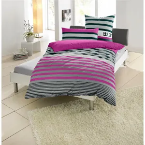 Постельное белье H.I.S «Марджоран» в полоску, 100% хлопок, размеры постельного белья 135х200, 155х220 и 200х200 см, комплект постельного белья качества Линон или лен. С кнопками, цвет beere