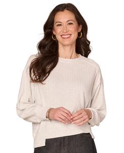 Укороченный топ с длинными рукавами, выполненный из комбинированных материалов, с вырезом-лодочкой Democracy, Heather Off White