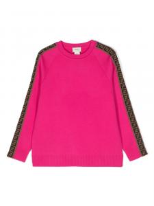 Шерстяной джемпер с вышитым логотипом FF Fendi Kids, розовый