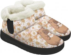 Женские зимние сапоги без каблука, теплые ботинки до щиколотки для снега, широкие ботильоны с поддержкой свода стопы, для походов и работы, подошва из ЭВА Chririnla, Daisy Capybara