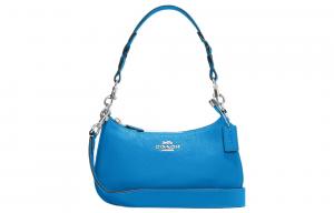 Сумка через плечо COACH женская синяя из тисненой кожи с покрытием и текстурированного холста