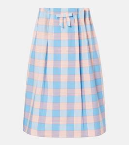 Юбка миди из хлопкового поплина в клетку Prada, розовый