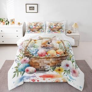 Erosebridal Комплект постельного белья Easter Bunny Queen с кроликами и цветочным принтом, White