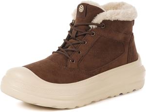 Женские и мужские зимние снегоступы Eagsouni, утепленные мехом, ботильоны до щиколотки, водоотталкивающие, из замши и кожи, на платформе, с шнуровкой, для активного отдыха на улице, Coffee