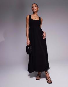 Платье макси ASOS DESIGN с микро-рубчиком на груди и шифоновой юбкой черного цвета