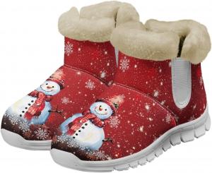 Зимние пушистые ботинки Howilath для женщин с утепленной плюшевой подкладкой, Christmas Snowman-Red