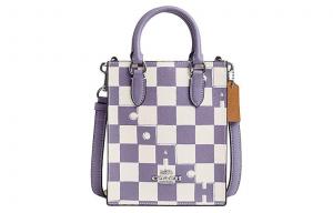 Сумка женская мини из искусственной кожи светло-фиолетовая и меловая белая COACH