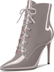 Женские ботильоны Castamere на высоком каблуке, застежка-молния, заостренный носок, короткие ботинки с шнуровкой, сексуальные офисные туфли с каблуком 3,9 дюйма, Grey Patent