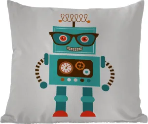 Подушка для улицы - Робот - Защитные очки - Шестеренки - Лицо - Мальчики - Дети - 50x50 см - Водонепроницаемая - Подушка для отдыха - Удобная - Подушка с рисунком MuchoWow
