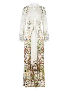 Макси-платье с цветочным принтом и отделкой из кружева Camilla, белый