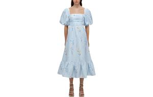 Self-portrait Автопортрет SS22 Женское платье с коротким рукавом синее