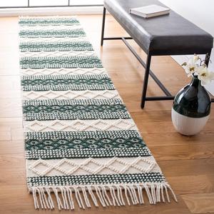 Ковер-дорожка SAFAVIEH, 69 x 275 см, Natura Collection, Ivory & Green, ручной работы из шерсти, идеально для помещений с высокой проходимостью в гостиной, спальне (NAT859Y)