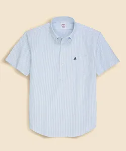 Хлопковая рубашка-пуловер с коротким рукавом и логотипом GF из оксфордской ткани Brooks Brothers, цвет Light Blue