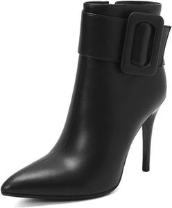 Женские ботильоны с заостренным носком, боковой молнией, каблуком-стилето, короткие байкерские ботинки с пряжкой, зимние нарядные ботинки, сексуальная обувь для прогулок Generic, Black