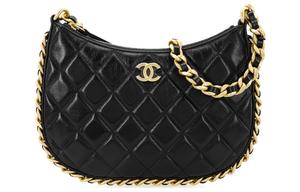 Сумка-хобо из ягненка, через плечо, женская черная CHANEL